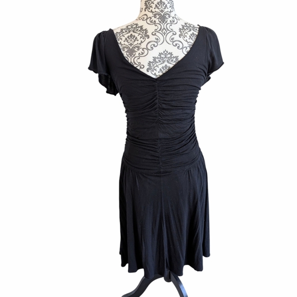 Zara Dress Plunge Ruched Little Black V Neck Flutter Sleeves Women's size Medium - Picture 10 of 13